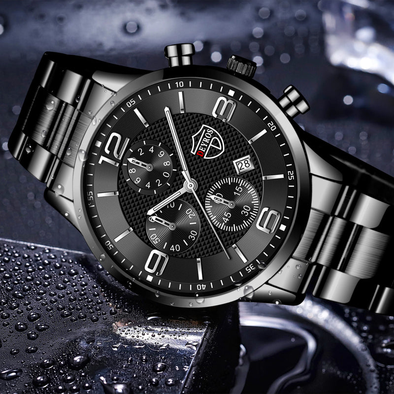 "Men's Luxury Business Watch – Quartz, Leather/Steel, Calendar, Luminous"