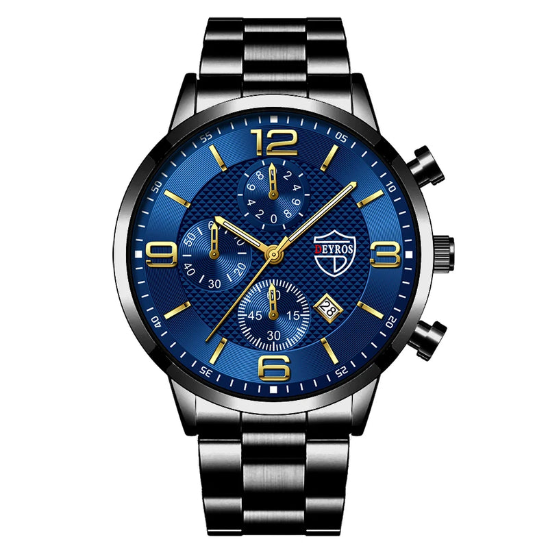 "Men's Luxury Business Watch – Quartz, Leather/Steel, Calendar, Luminous"