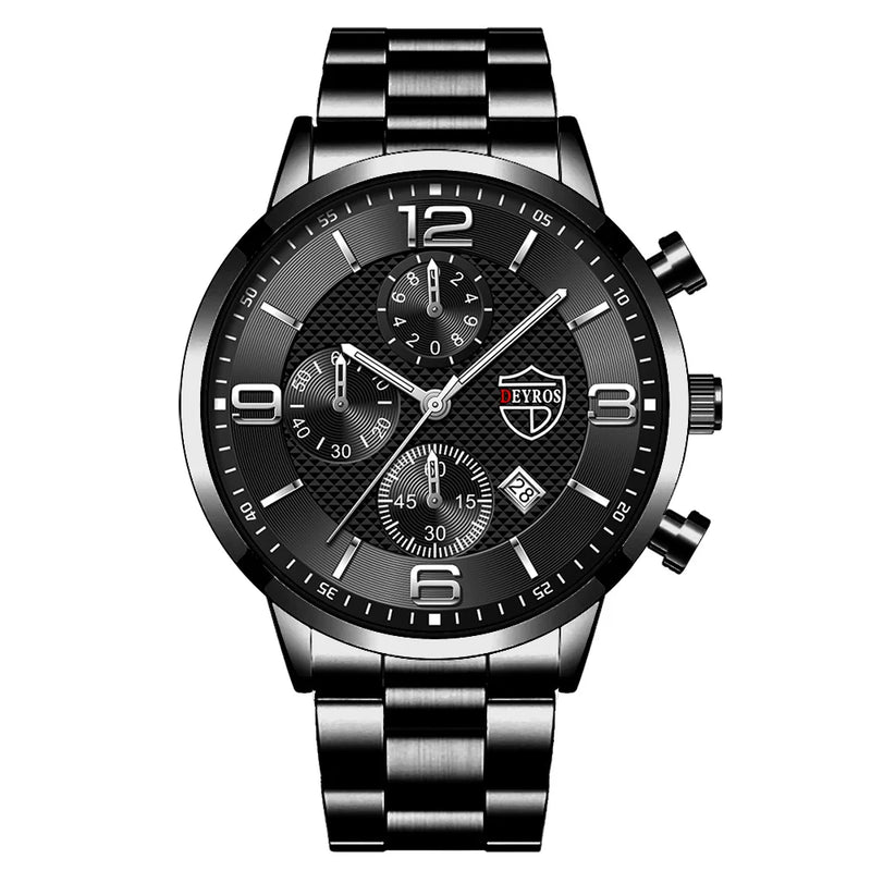 "Men's Luxury Business Watch – Quartz, Leather/Steel, Calendar, Luminous"