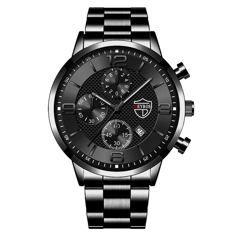 "Men's Luxury Business Watch – Quartz, Leather/Steel, Calendar, Luminous"