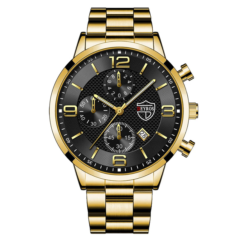 "Men's Luxury Business Watch – Quartz, Leather/Steel, Calendar, Luminous"