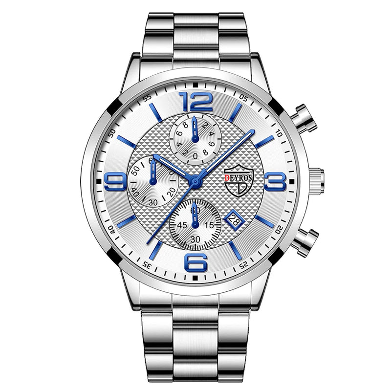 "Men's Luxury Business Watch – Quartz, Leather/Steel, Calendar, Luminous"