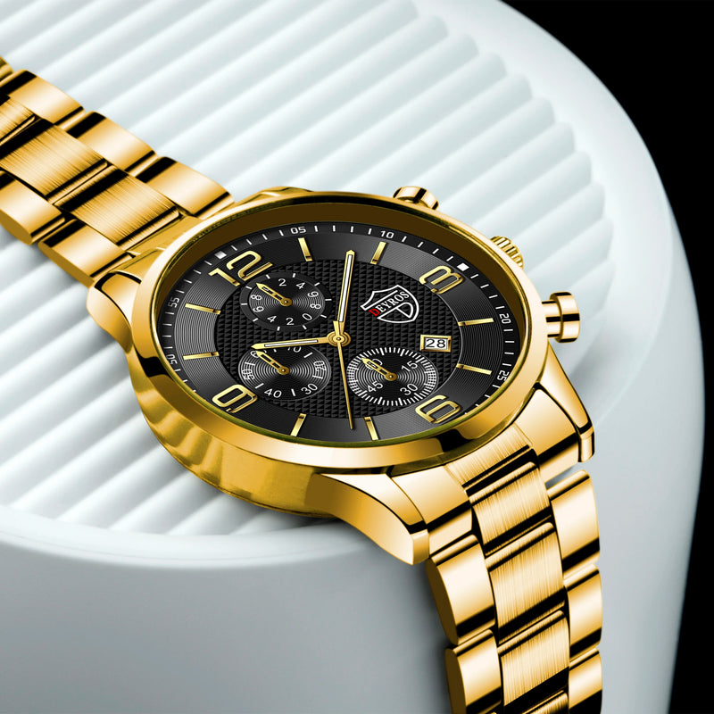 "Men's Luxury Business Watch – Quartz, Leather/Steel, Calendar, Luminous"