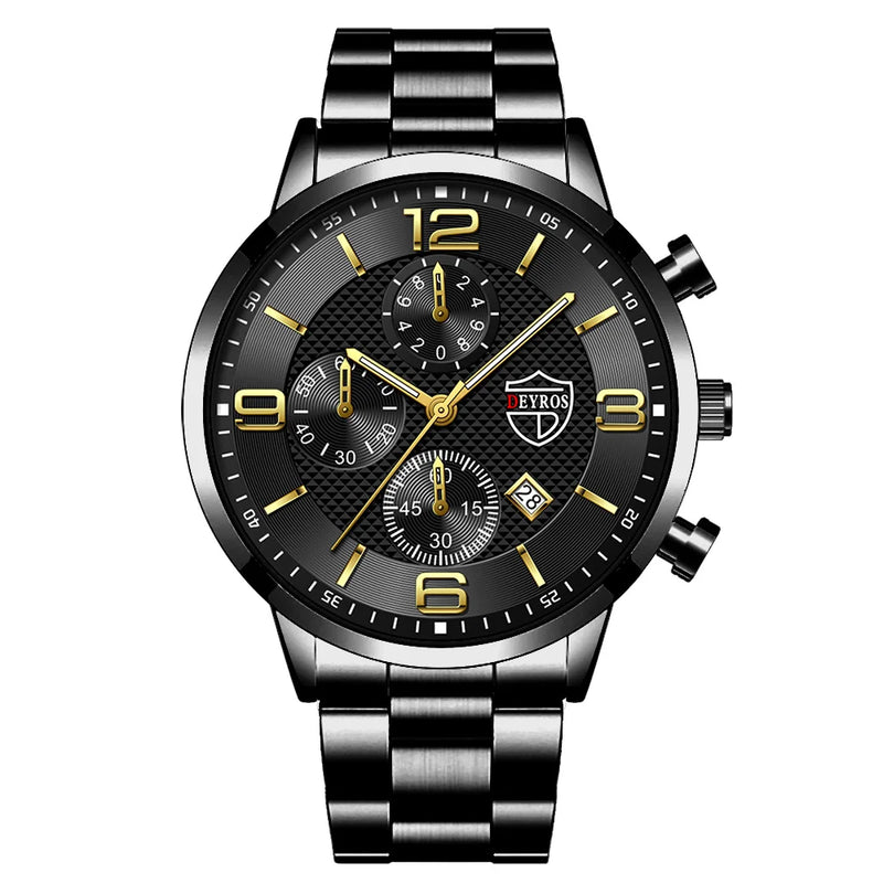 "Men's Luxury Business Watch – Quartz, Leather/Steel, Calendar, Luminous"