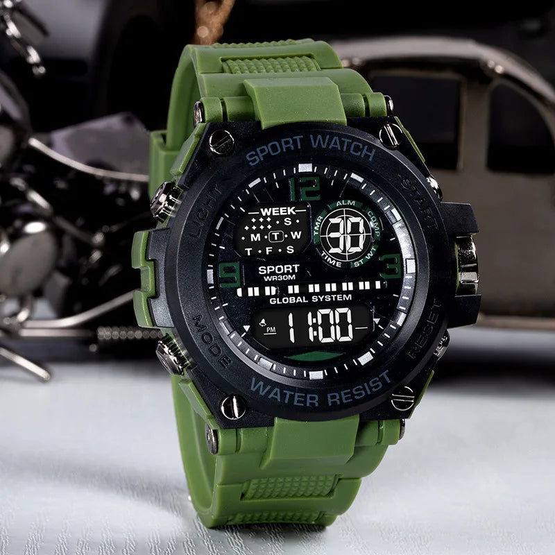 "Men's Luxury Digital Sports Watch – Waterproof, Stopwatch, Calendar"