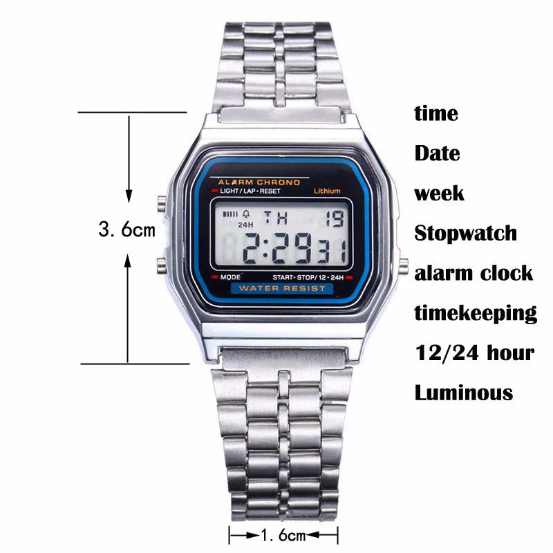 "2025 LED Digital Watch – Waterproof Sports Style, Unisex, Gold Bracelet"
