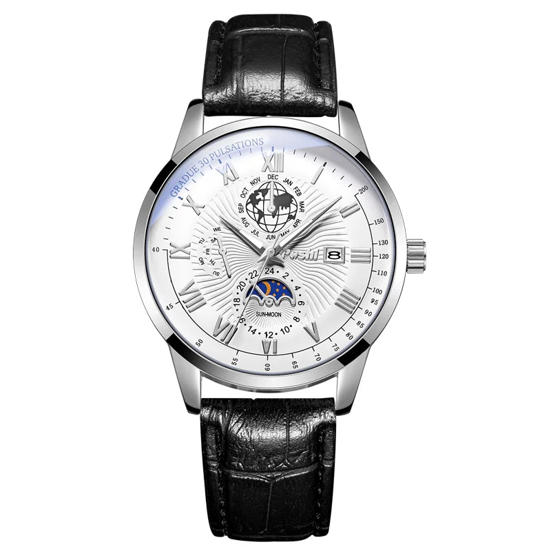 "POSHI Men's Luxury Watch – Swiss Brand, Leather Strap, Quartz, Waterproof"
