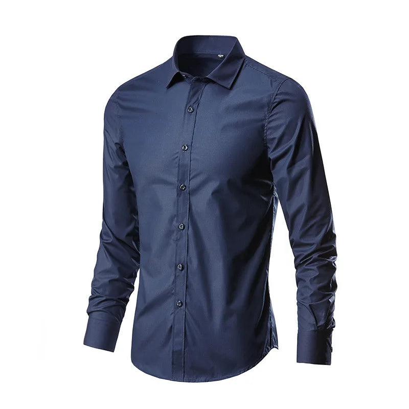 "Men's Slim Fit Dress Shirt – Stretch, Anti-Wrinkle, Long Sleeve, No Pocket"