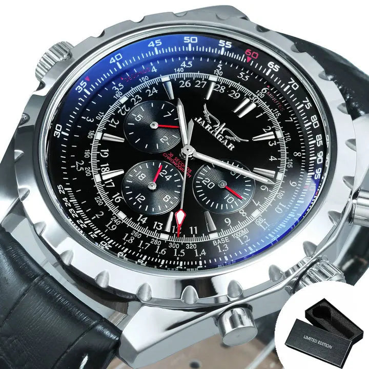 "MJARAGAR Men's Automatic Watch – Luxury Sports, Silver Steel, Military Style"