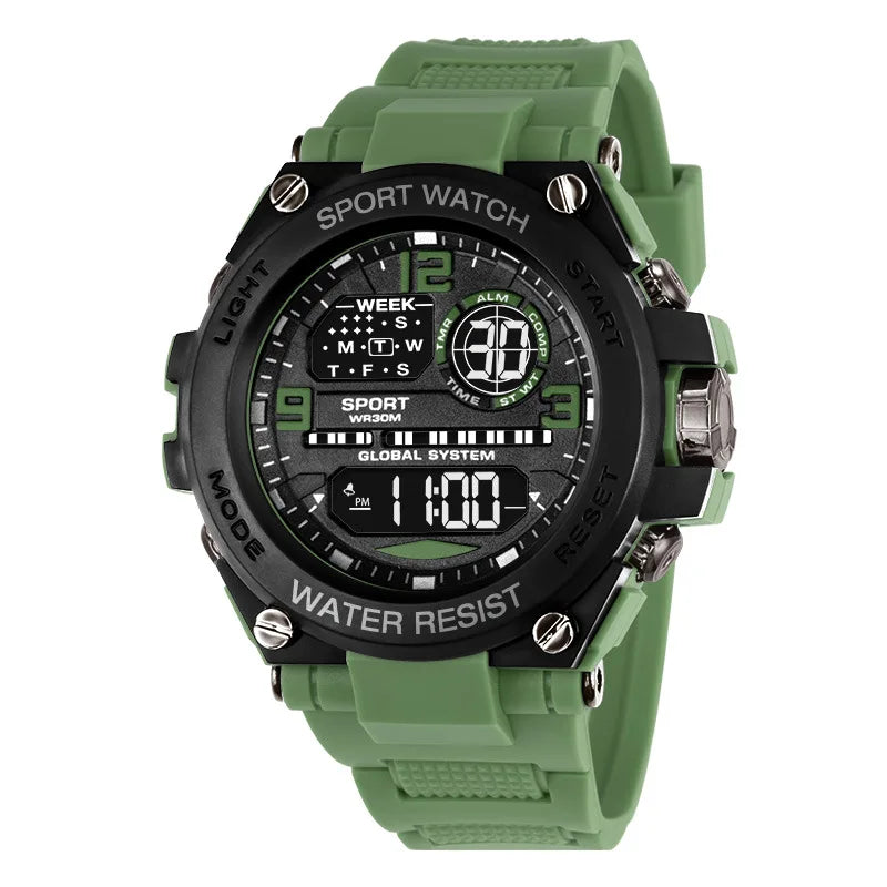 "Men's Luxury Digital Sports Watch – Waterproof, Stopwatch, Calendar"