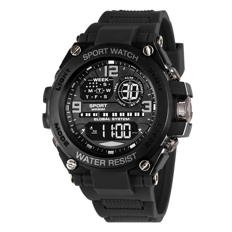 "Men's Luxury Digital Sports Watch – Waterproof, Stopwatch, Calendar"