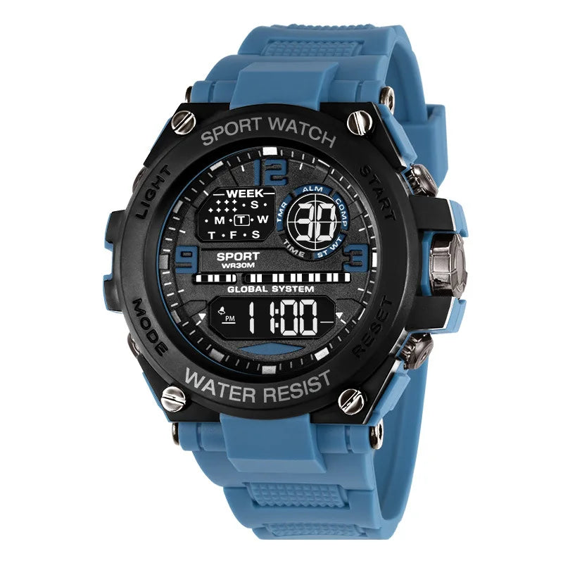 "Men's Luxury Digital Sports Watch – Waterproof, Stopwatch, Calendar"