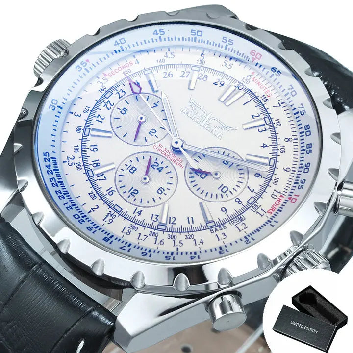 "MJARAGAR Men's Automatic Watch – Luxury Sports, Silver Steel, Military Style"