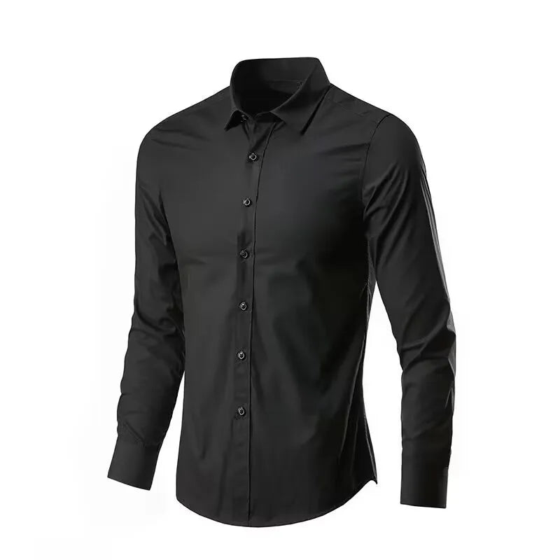 "Men's Slim Fit Dress Shirt – Stretch, Anti-Wrinkle, Long Sleeve, No Pocket"