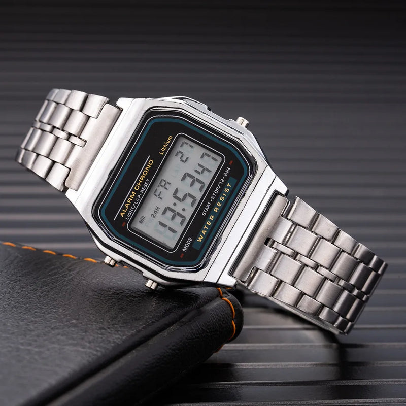 "2025 LED Digital Watch – Waterproof Sports Style, Unisex, Gold Bracelet"