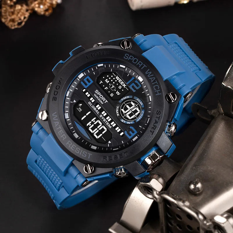 "Men's Luxury Digital Sports Watch – Waterproof, Stopwatch, Calendar"