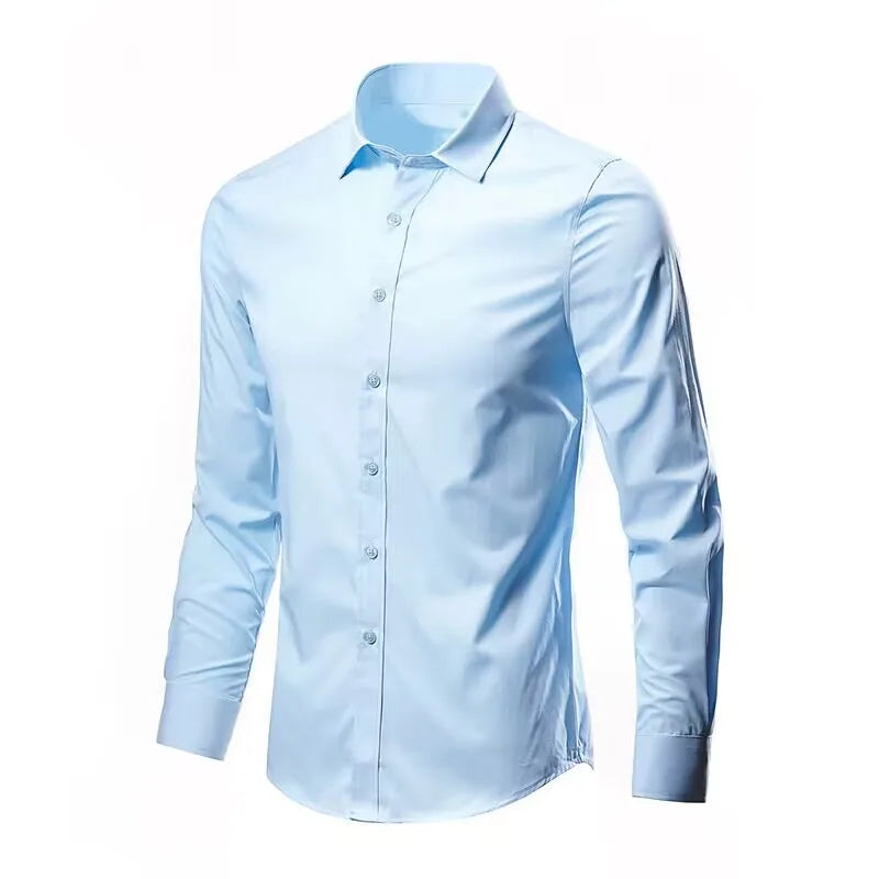 "Men's Slim Fit Dress Shirt – Stretch, Anti-Wrinkle, Long Sleeve, No Pocket"