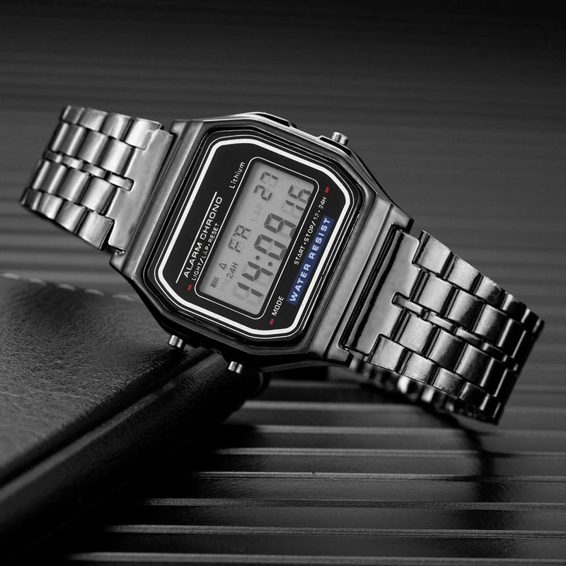 "2025 LED Digital Watch – Waterproof Sports Style, Unisex, Gold Bracelet"