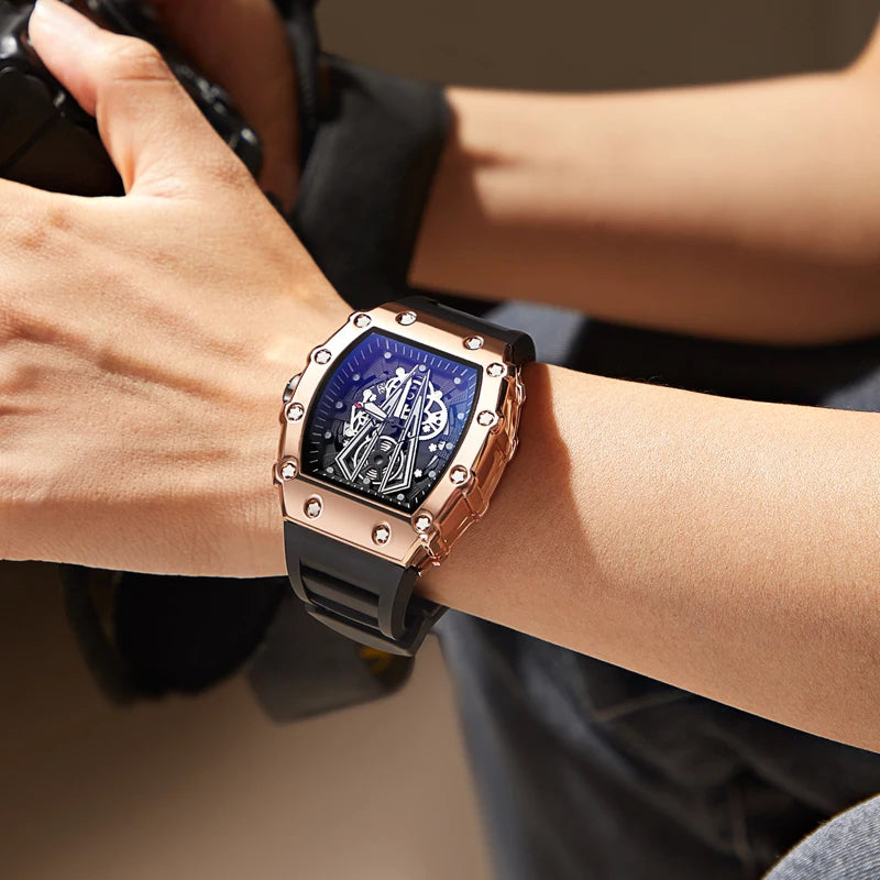 "Men's Large Dial Quartz Watch – Waterproof, Luminous, Sport Square Design"