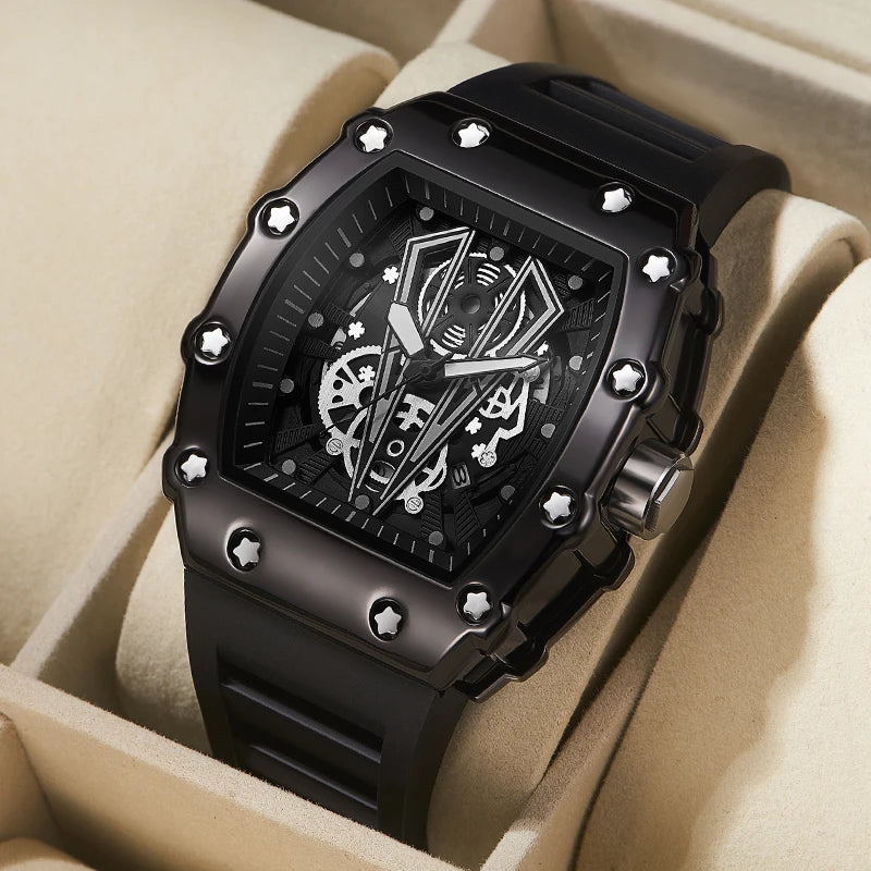 "Men's Large Dial Quartz Watch – Waterproof, Luminous, Sport Square Design"