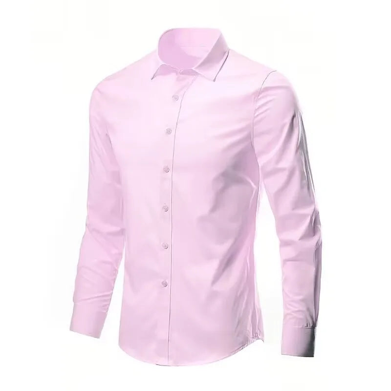 "Men's Slim Fit Dress Shirt – Stretch, Anti-Wrinkle, Long Sleeve, No Pocket"