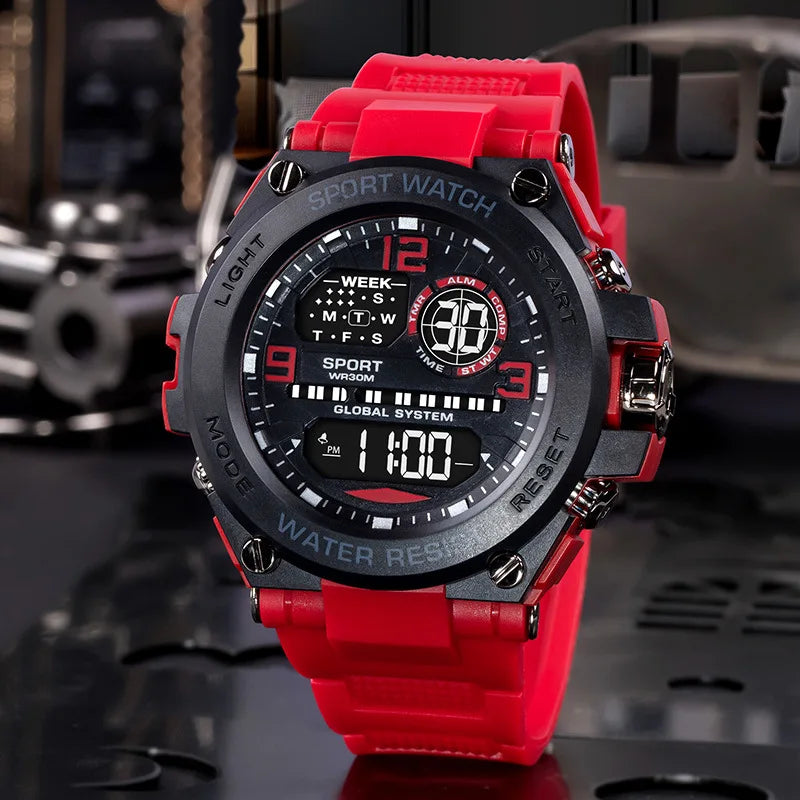 "Men's Luxury Digital Sports Watch – Waterproof, Stopwatch, Calendar"