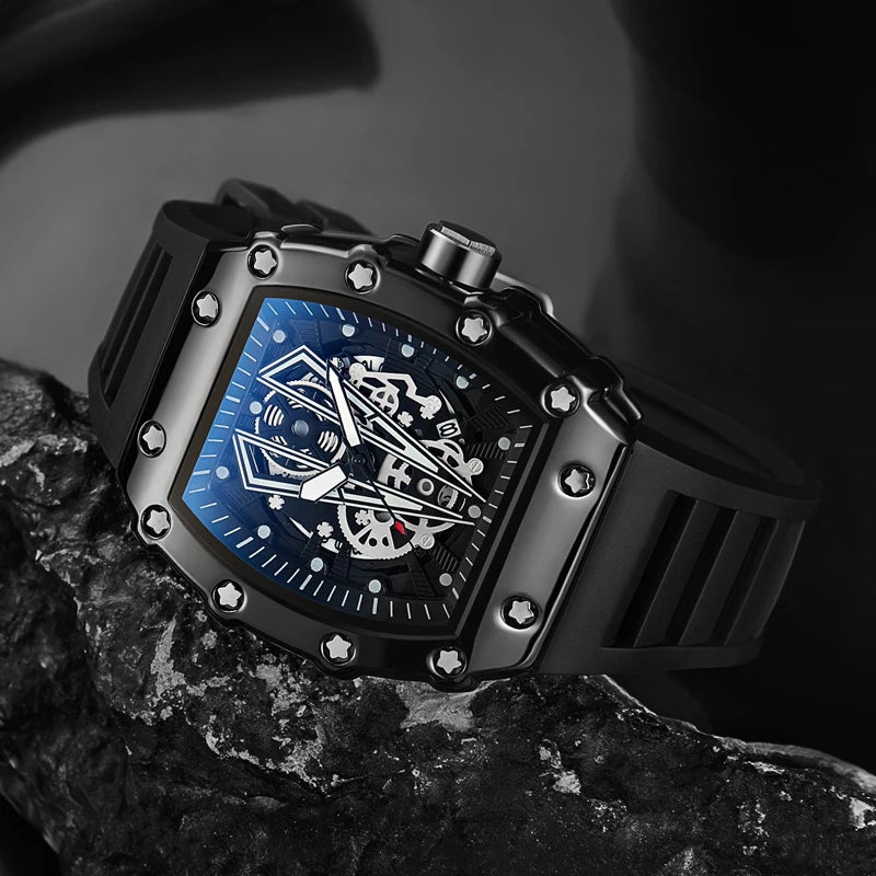 "Men's Large Dial Quartz Watch – Waterproof, Luminous, Sport Square Design"