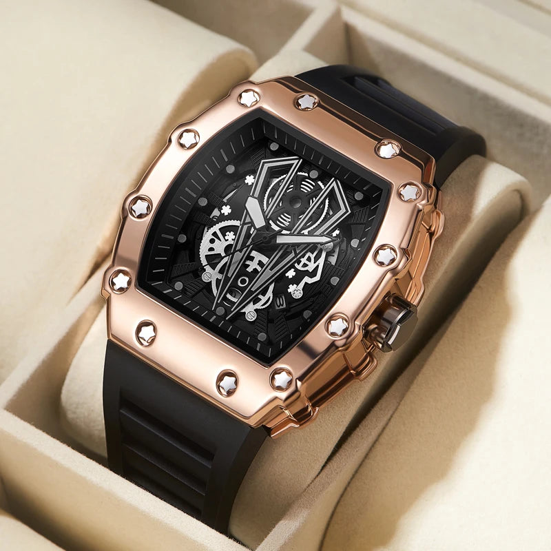 "Men's Large Dial Quartz Watch – Waterproof, Luminous, Sport Square Design"